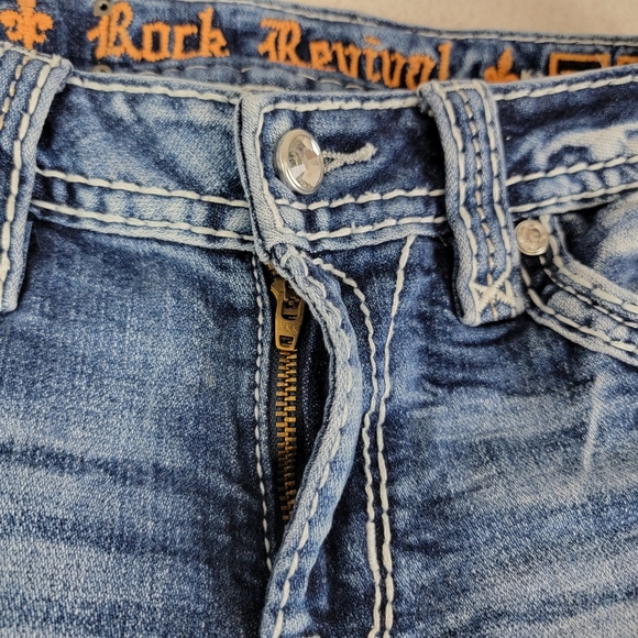 Rock Revival Peacoat Mid Rise Distressed Ankle Skinny Denim Blue Jeans Sz 26 - Picture 5 of 16